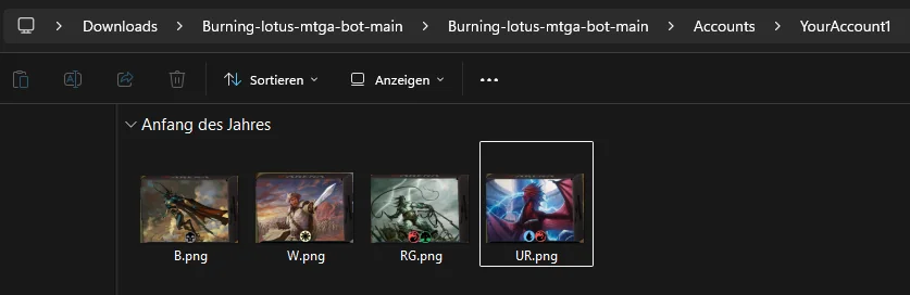Accounts folder structure with per-account subfolders containing deck screenshots
